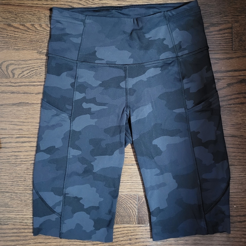 LuluLemon Grey and Black Camo High-Waisted Shorts